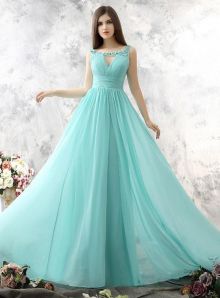 custom made aqua blue chiffon sleeveless long bridesmaid dress