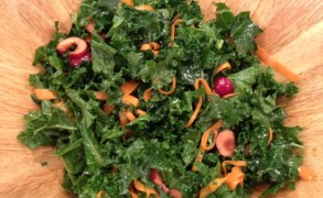 Kale with Fresh Cherries, Soy & Ginger Dressing